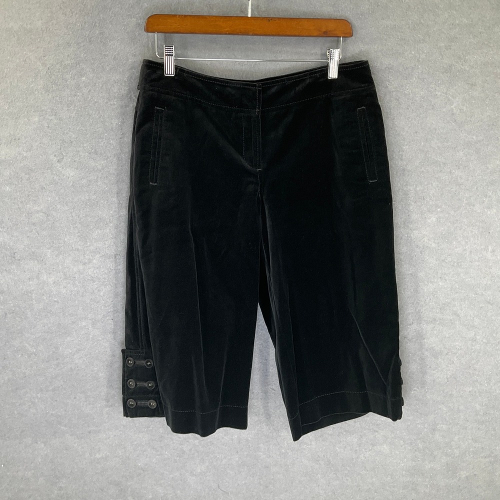 Ann Taylor LOFT Black Velvet Capri Cropped Pants Button Cuff Details‎
